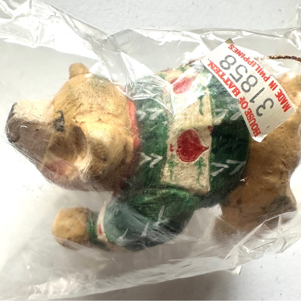 NWT Vintage Bear In Christmas Sweater Ornament House of Hatten
